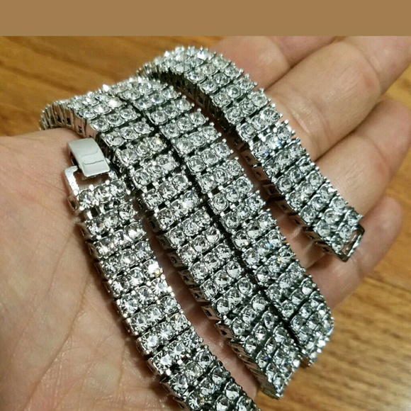 14K ICED OUT 3 ROWS TENNIS CHAIN - Picture 4 of 4
