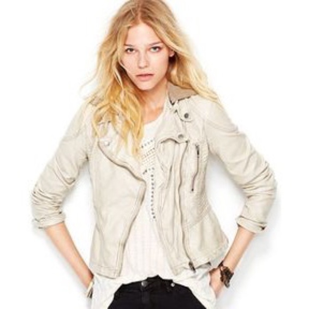 Free People Vegan Leather Hooded Moto Jacket