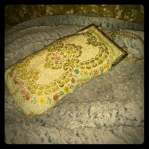 Vintage Tapestry Clutch in Champagne & Gold