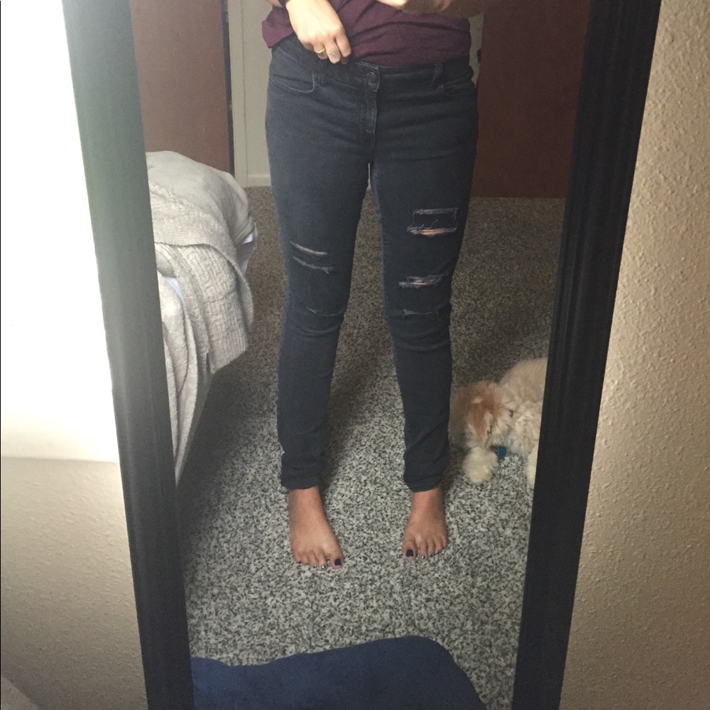 American Eagle Black Ripped Jeans (Size 12 X-long)