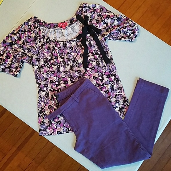 OUTFIT Floral Blouse & Purple Pants - Picture 1 of 8