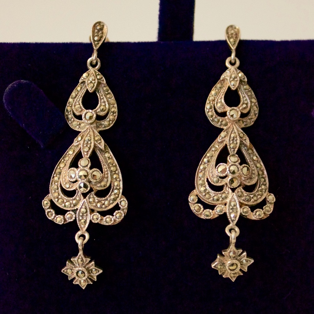 Marcasite chandelier earrings - Picture 2 of 5