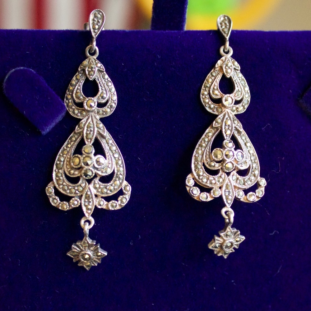 Marcasite chandelier earrings - Picture 3 of 5