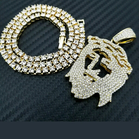3D Jesus Face Pendant & 18" Full Iced 1 ROW - Picture 1 of 2