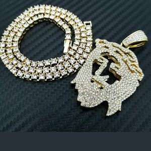 3D Jesus Face Pendant & 18" Full Iced 1 ROW