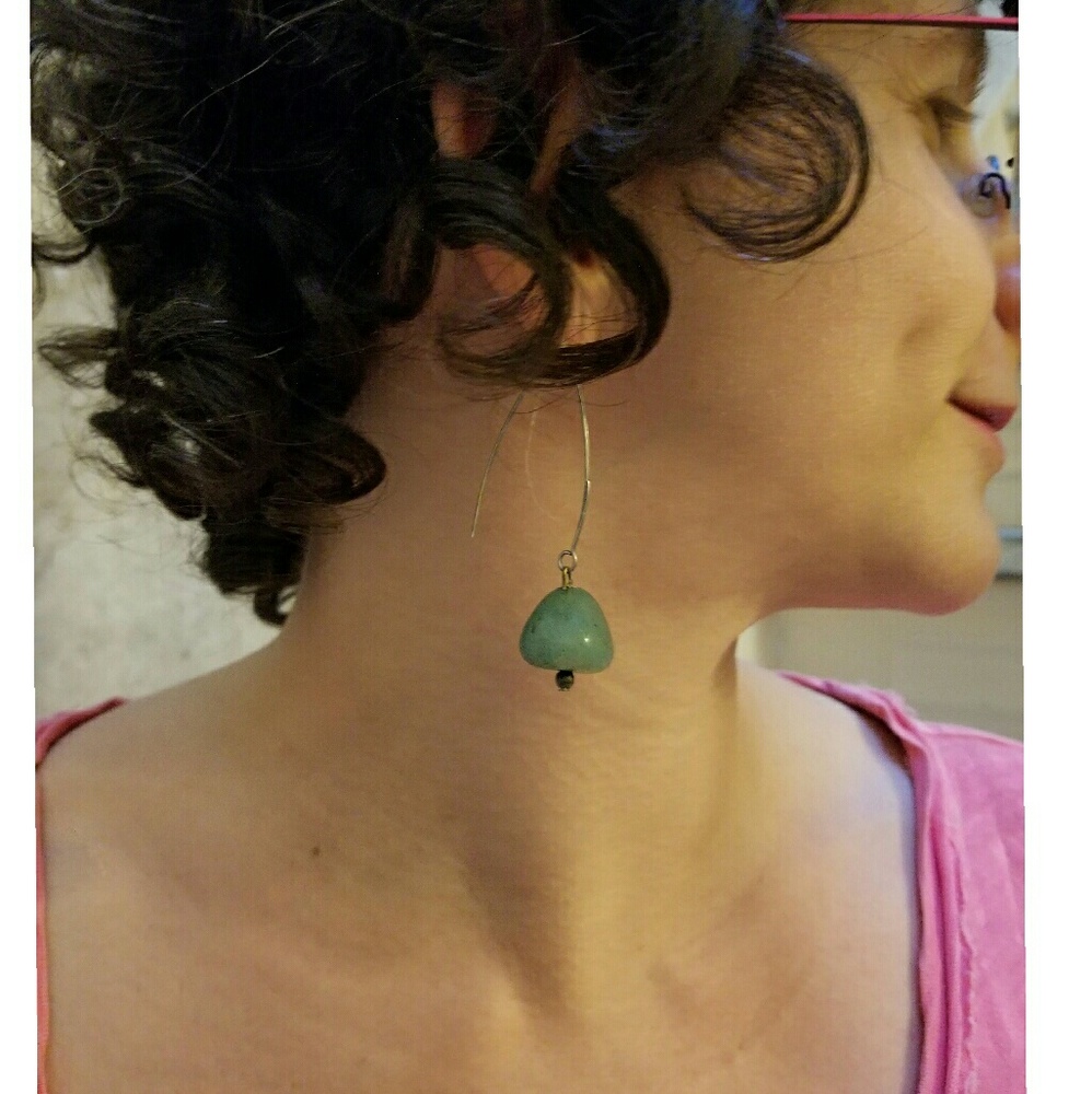 Silver Earrings with Green Stone
