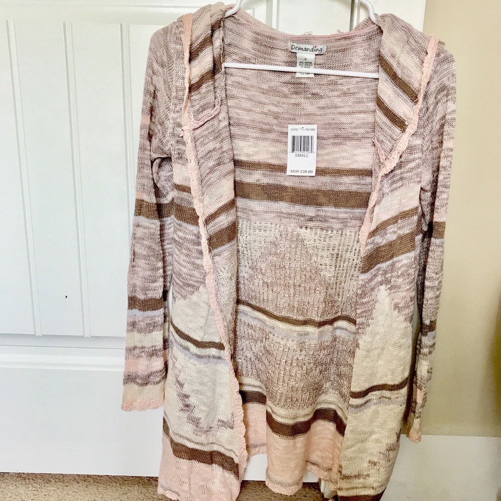 NWT Neutral Colored Print Boho Knit Cardigan - Picture 3 of 5