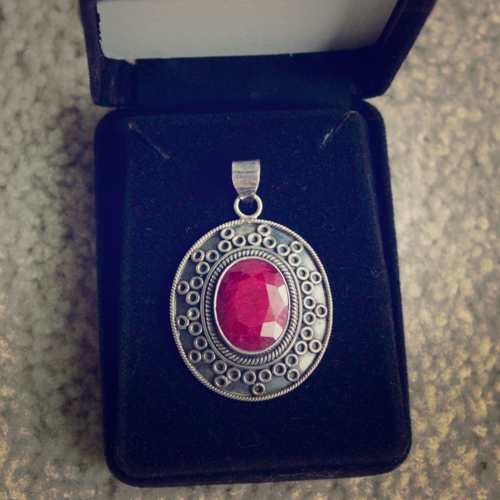 Ruby and sterling silver pendant
