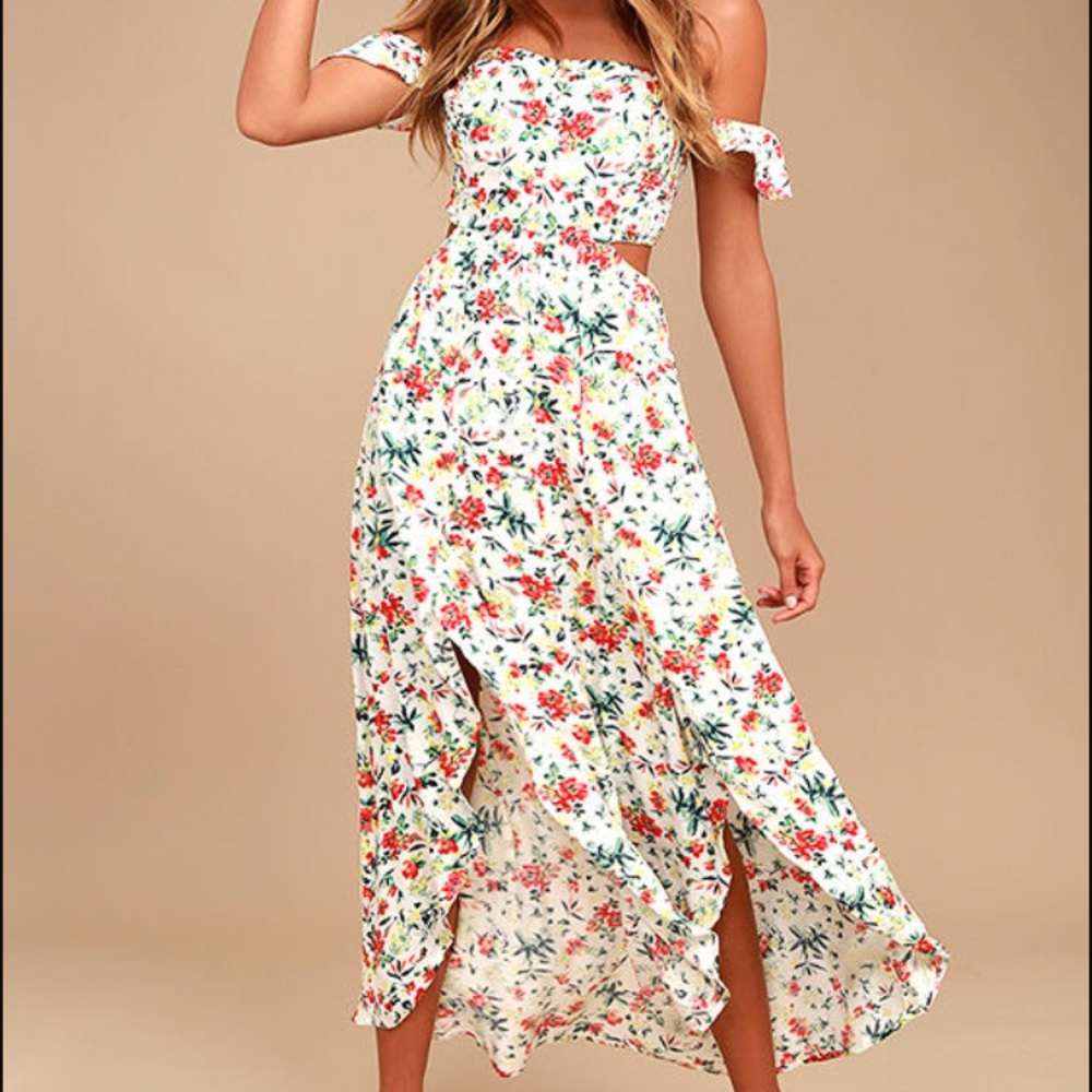 Lush floral off shoulder dress