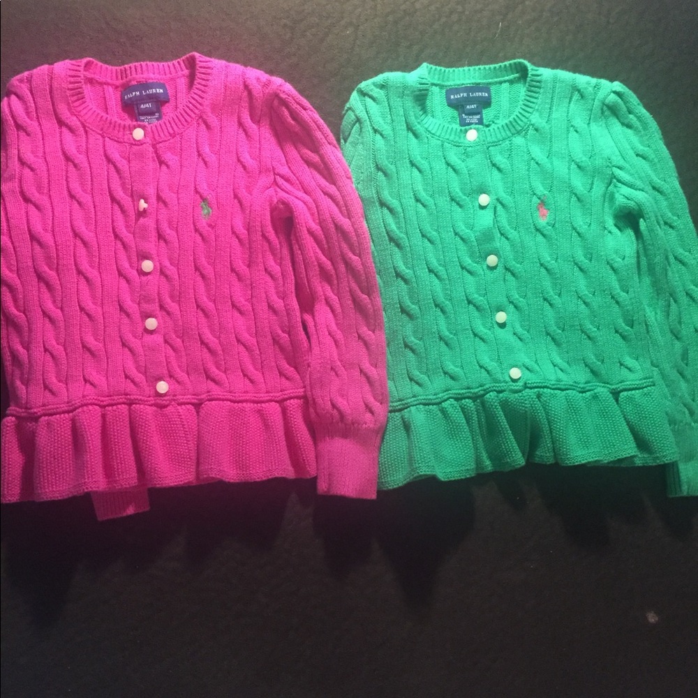 Polo girls sweater pink and green Sz 4T