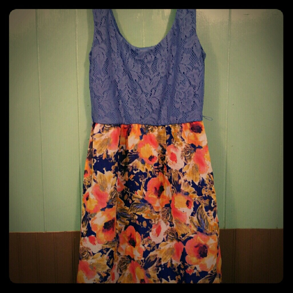 Lavender and floral print mid thigh dress