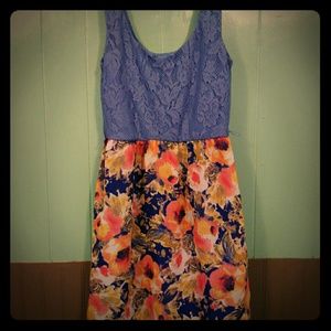 Lavender and floral print mid thigh dress