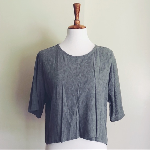 Kioti Tops - Textured Half Sleeve Gray Blue Hi-Low Top