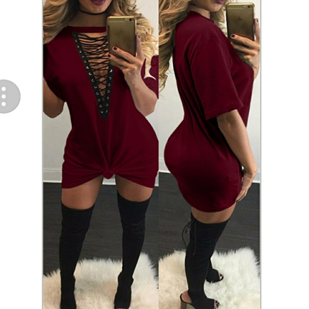 SOLD Boutique wine red mini dress