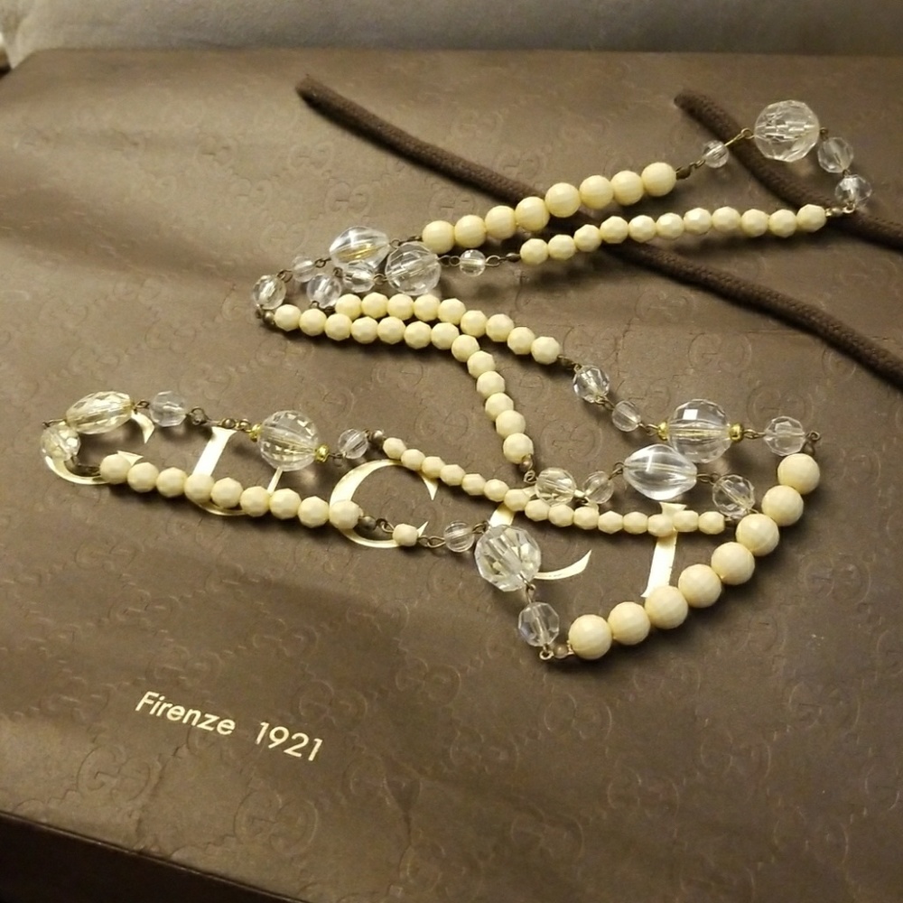 Crystal and cream bead necklace