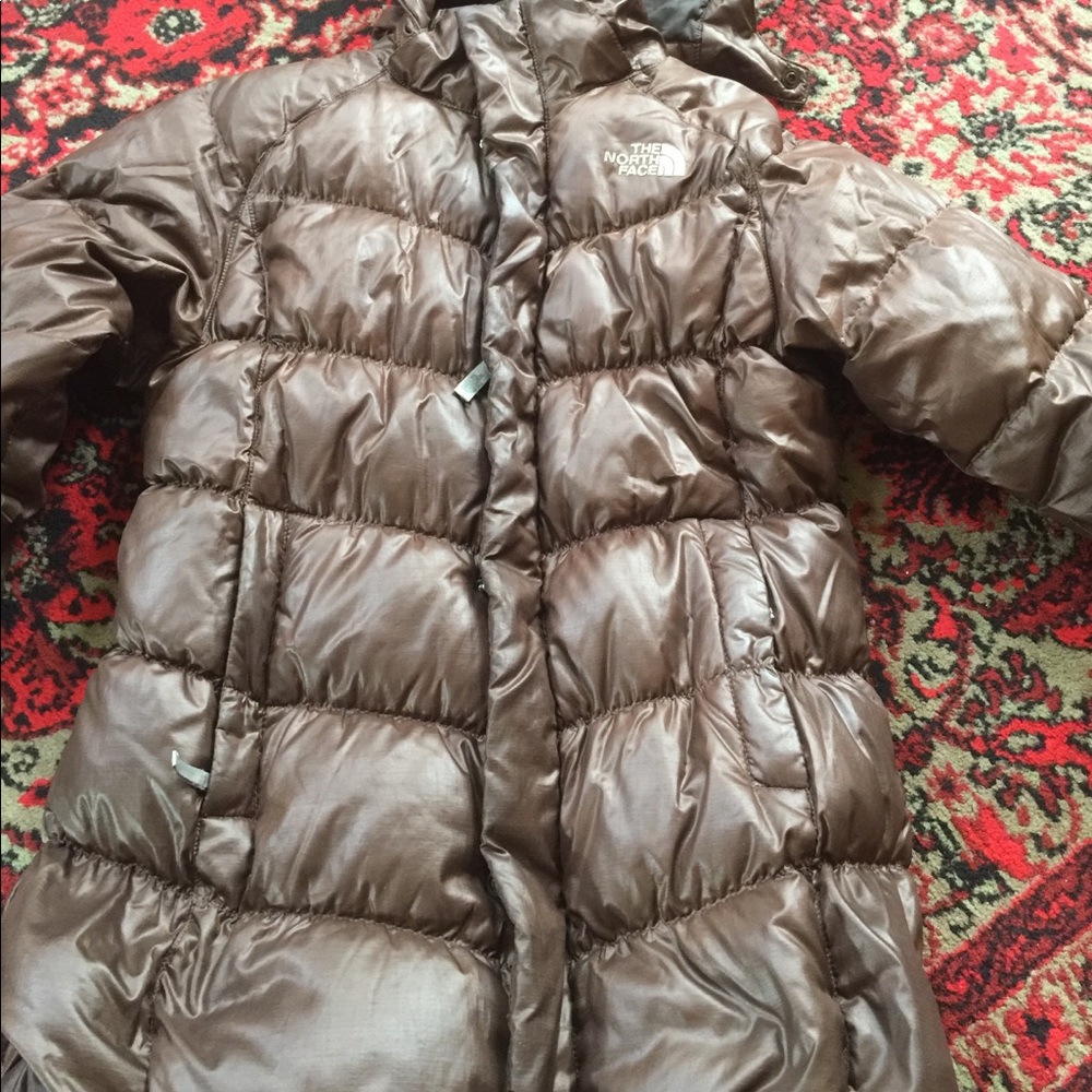 North Face girls brown jacket w hood size M 10-12