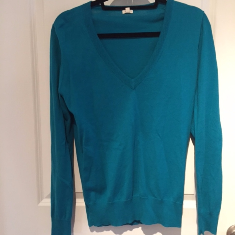 Teal Blue J. Crew Factory Cotton V-neck Sweater Me