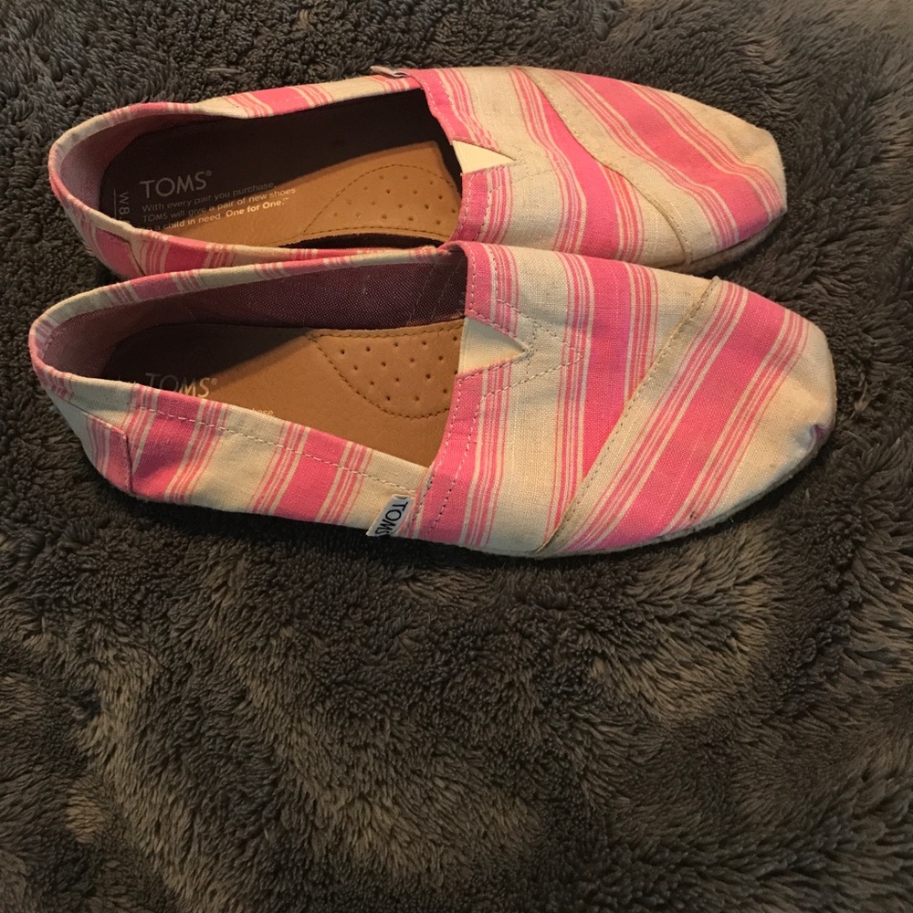 Tan and pink striped TOMS