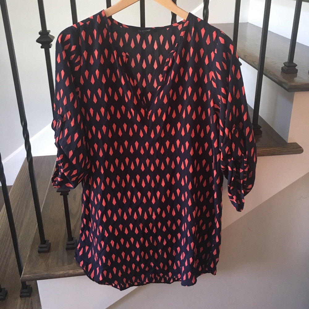 Navy and coral tunic top