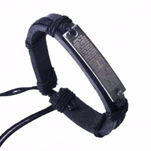 Wish&Co. Vintage Black Leather Bracelet Punk Bible Cross