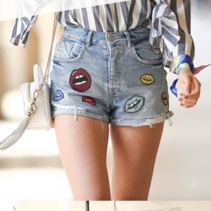 Zara Trafaluc Lips Denim Shorts