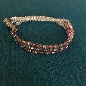 Multi colored crystal & silver beaded bracelet