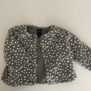 Collarless sweater coat - whimsical Pom Poms 3-6mo