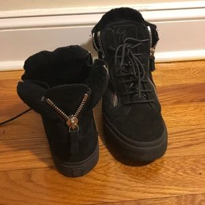 Black fuzzy sneakers