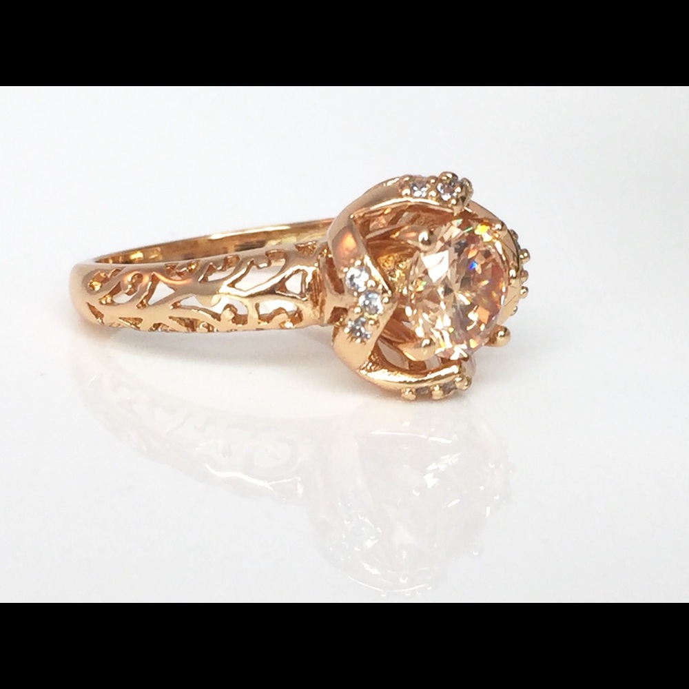 Beautiful Gold Plated Ring With Champagne Zirconia