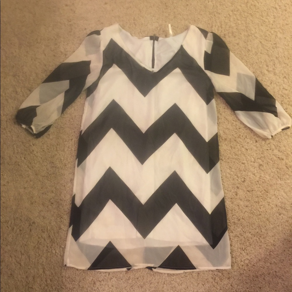 Sage Chevron Black and White Dress