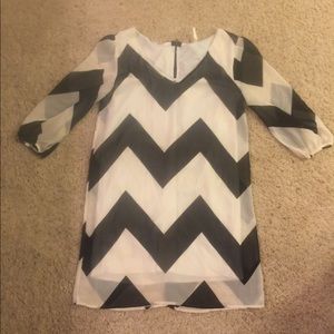 Sage Chevron Black and White Dress