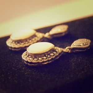 Teardrop mother of pearl and marcasite earrings