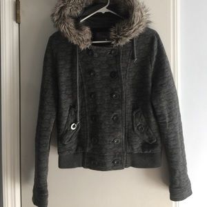 Dark Grey fur hooded jacket Forever 21