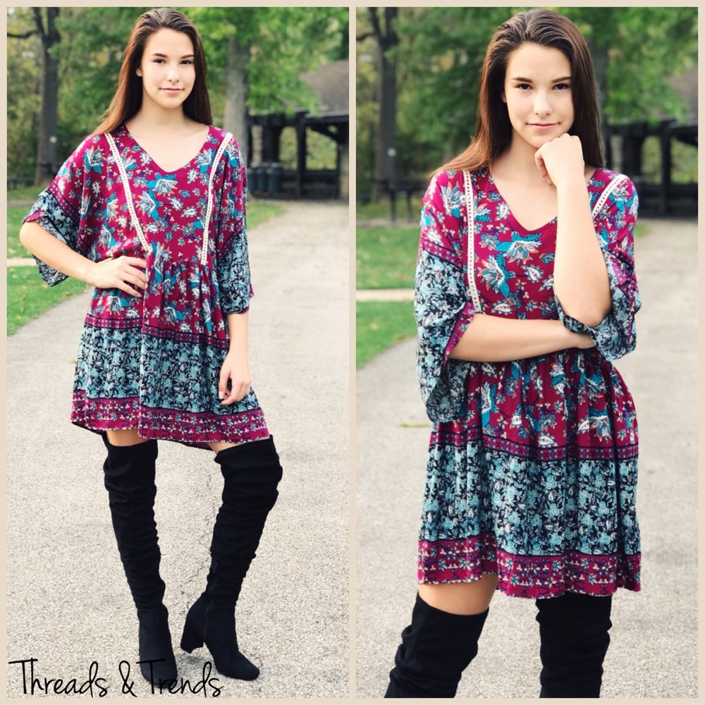  Vintage Print Tunic Dress