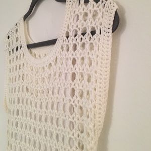 White crocheted sleeveless wool dress New w/lining