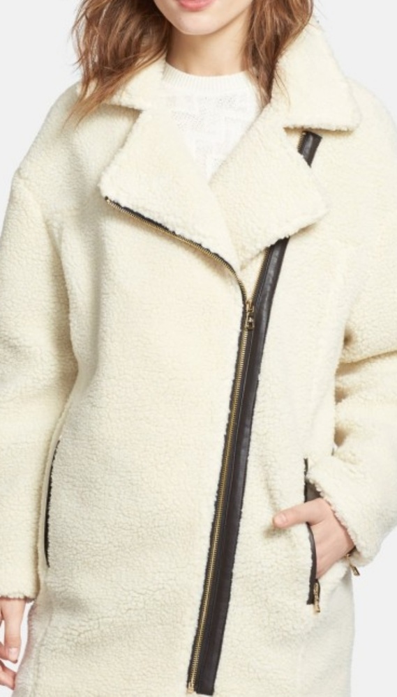 New Sam Edelman Asymmetrical Faux Fur Moto Jacket - Picture 2 of 4