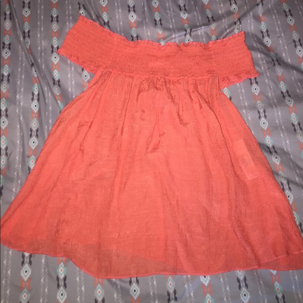 Orange sheer off the shoulder blouse