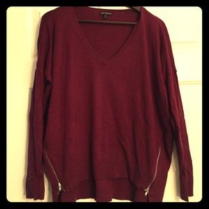 Express burgundy sweater w/ zippers