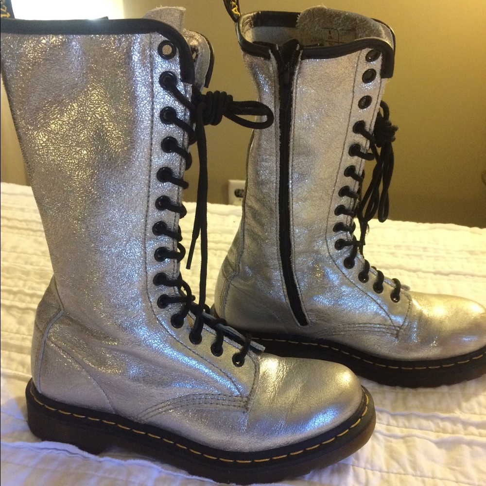 Silver metallic tall  Dr. Martens
