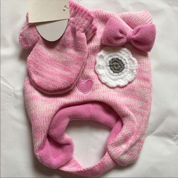 Little Olivia Baby Pink Knit Owl Hat & Mittens Set - Picture 2 of 4