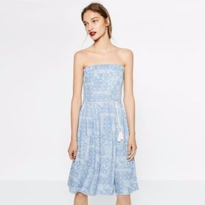 Zara Chambray Strapless Dress with Bandana Print