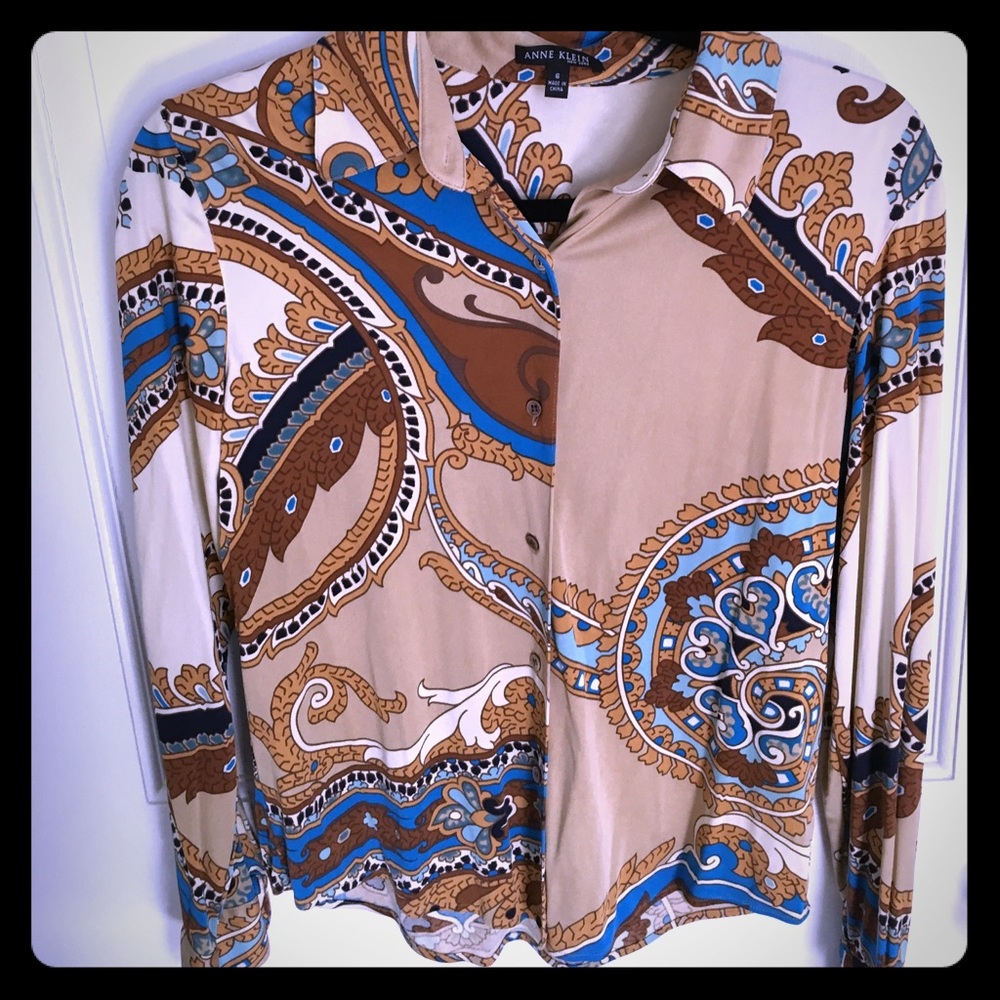 Tan and blue Paisley button down.