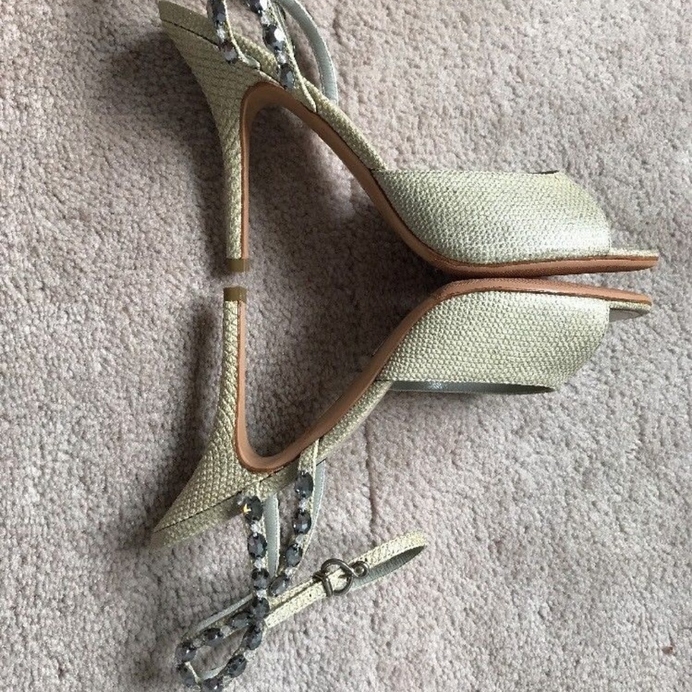 Louis Vuitton Beige Gold Embellished Sandals Sz 37