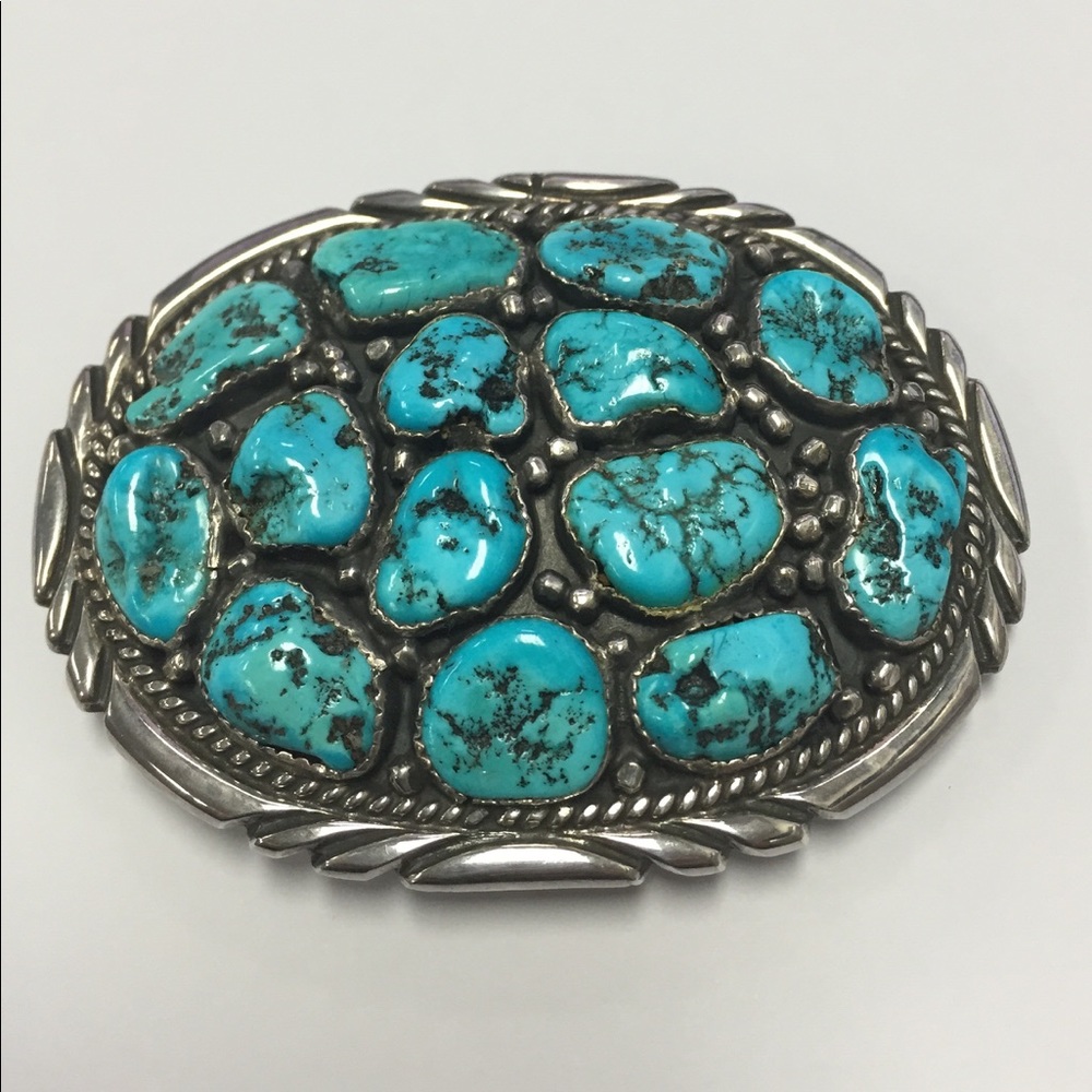 Kingman Turquoise & Sterling Silver Belt Buckle