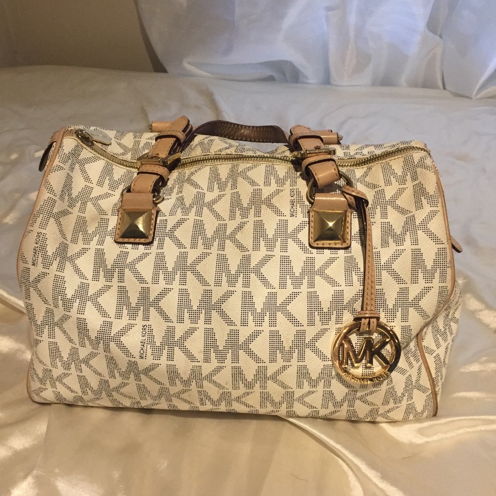 Michael Kors large white monogram satchel