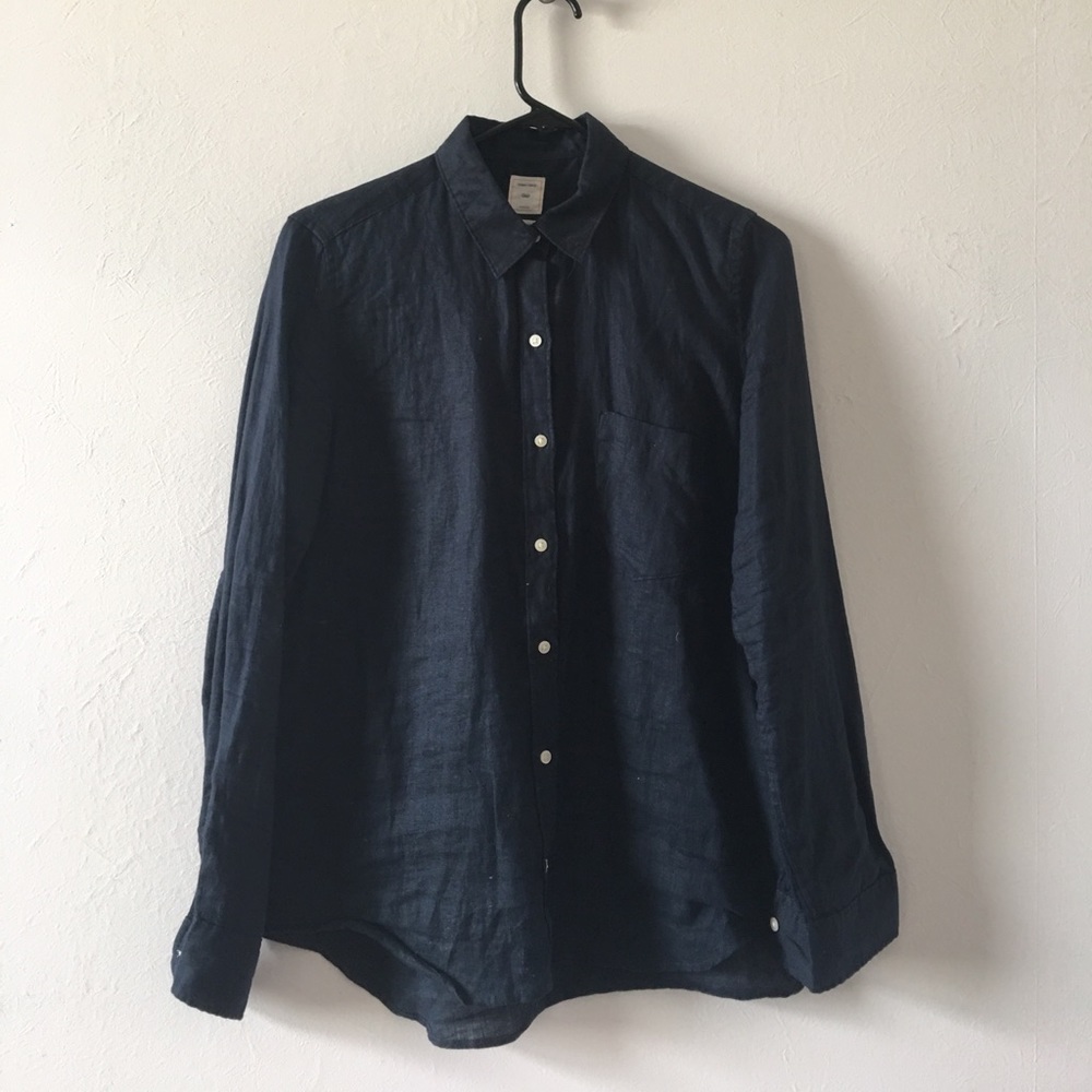Navy Linen button down Shirt