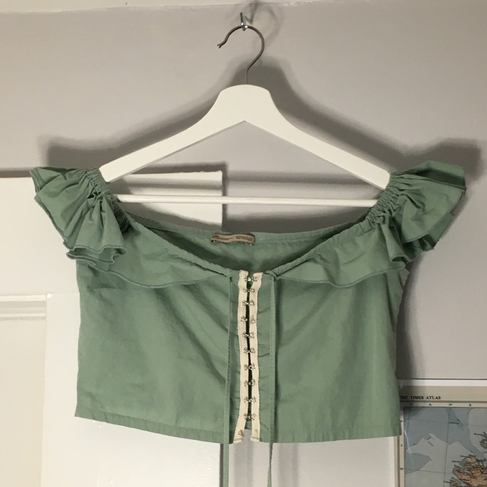 Zara green off the shoulder crop top