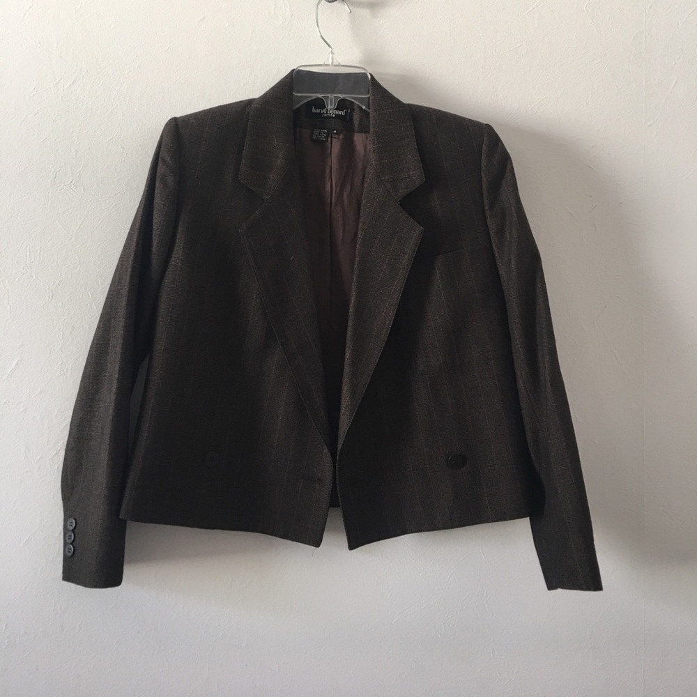Brown Wool blazer with pink pinstripe