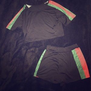Black matching set crop and shorts
