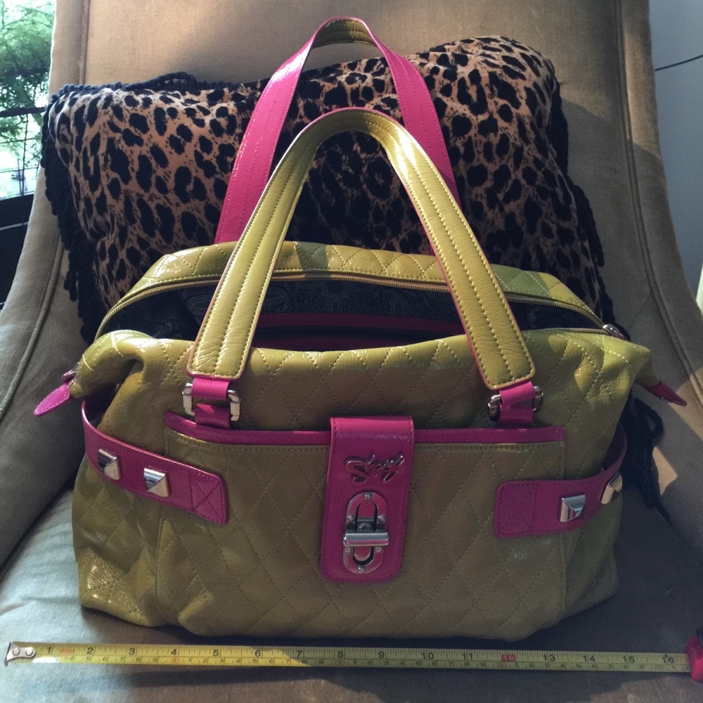 SHARIF 1827 Lime&Hot Pink Satchel